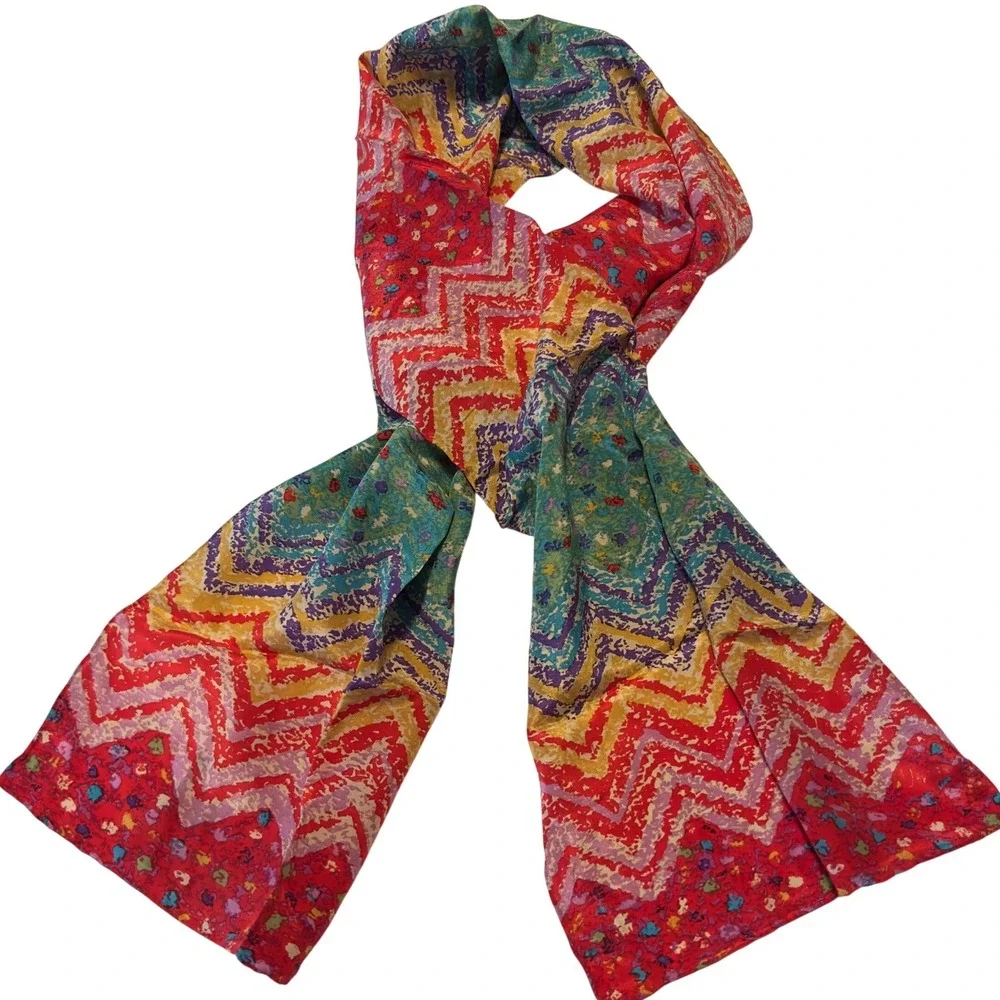 Vera The Honey Collection Silk Scarf Multicolor‎ Chevron Zigzag 50x11 Abstract